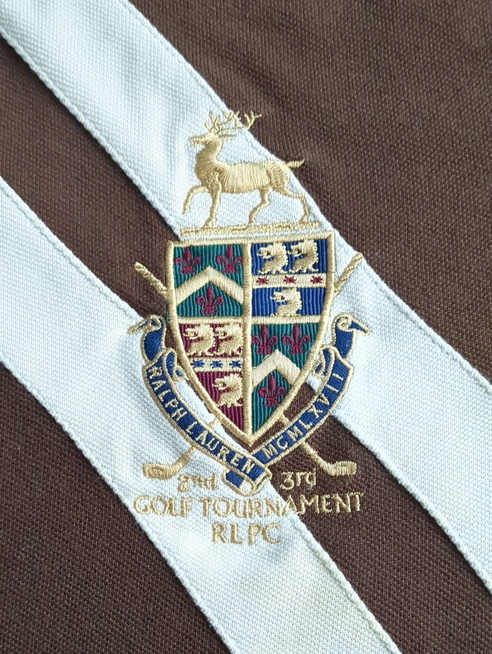Polo Ralph Lauren Men's L Vintage Y2K "Golf Tournament RLPC #6" Crest Brown Polo - Picture 8 of 9